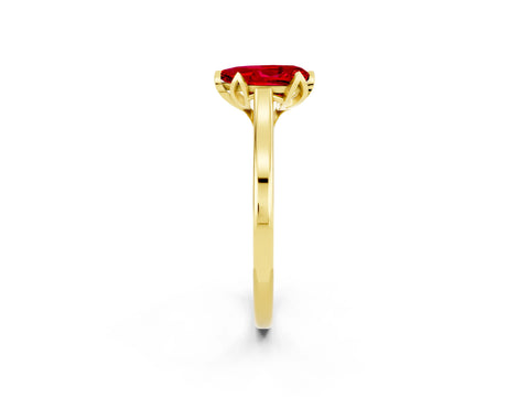 Yellow gold Pear Cut Ruby Solitaire Ring with Flower Prong Setting and Classic Band_14