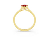 Yellow gold Pear Cut Ruby Solitaire Ring with Flower Prong Setting and Classic Band_15