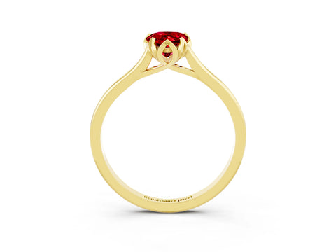 Yellow gold Pear Cut Ruby Solitaire Ring with Flower Prong Setting and Classic Band_15