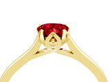 Yellow gold Pear Cut Ruby Solitaire Ring with Flower Prong Setting and Classic Band_16