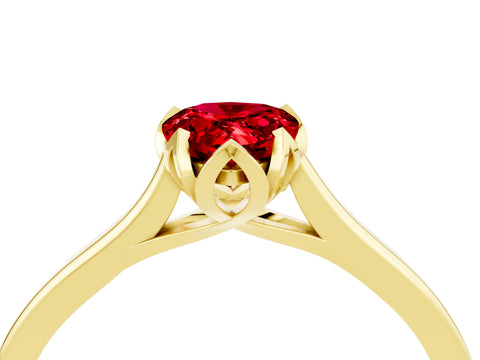 Yellow gold Pear Cut Ruby Solitaire Ring with Flower Prong Setting and Classic Band_16