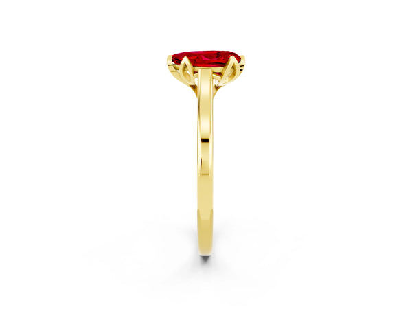 Yellow Gold Pear-Shaped Lab-Grown Ruby Floral Solitaire Engagement Ring with Plain Band