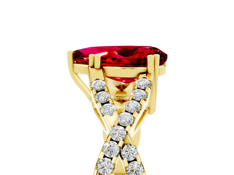 Yellow gold Pear Cut Ruby Solitaire Ring with Four-Prong Setting and Twisted Pavé Band_5