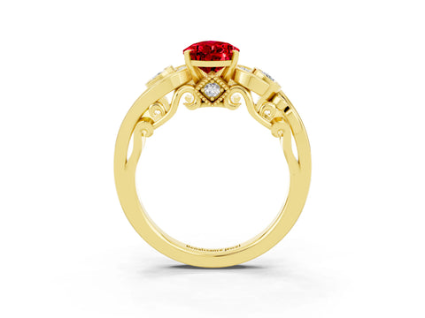 Yellow gold Pear Cut Ruby Solitaire Ring with Milgrain Pavé Band and Four-Prong Setting_27