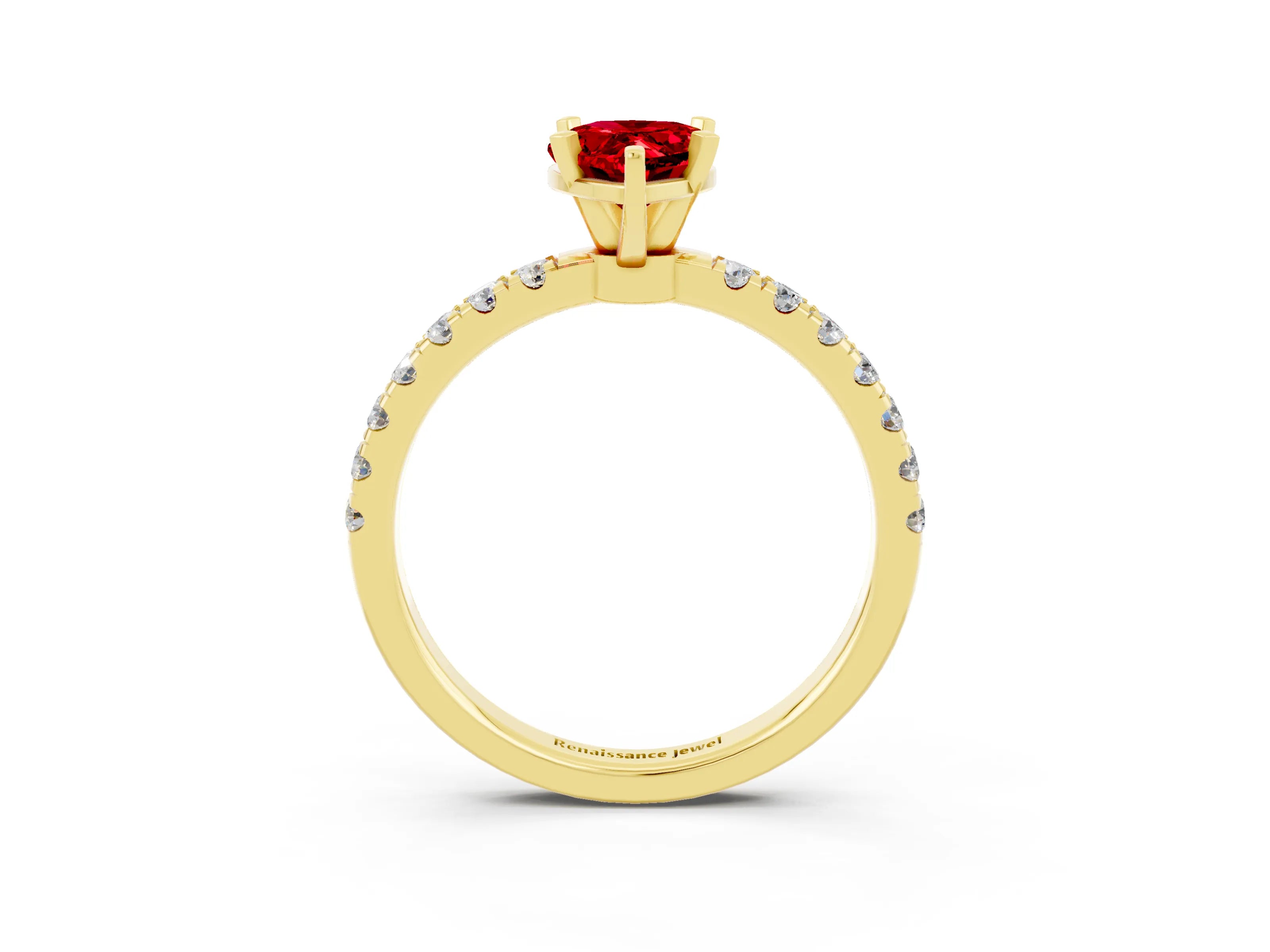 Yellow gold Pear Cut Ruby Solitaire Ring with Pavé Accents and Four-Prong Setting_3