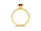 Yellow gold Pear Cut Ruby Solitaire Ring with Pavé Accents and Four-Prong Setting_3