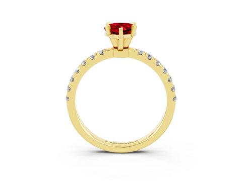 Yellow gold Pear Cut Ruby Solitaire Ring with Pavé Accents and Four-Prong Setting_3