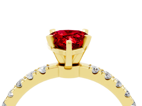 Yellow gold Pear Cut Ruby Solitaire Ring with Pavé Accents and Four-Prong Setting_4