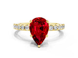 Yellow gold Pear Cut Ruby Solitaire Ring with Pavé Band and Four-Prong Setting_12