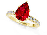 Yellow gold Pear Cut Ruby Solitaire Ring with Pavé Band and Four-Prong Setting_13
