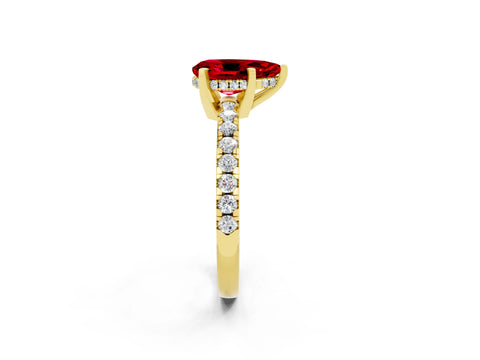 Yellow gold Pear Cut Ruby Solitaire Ring with Pavé Band and Four-Prong Setting_14