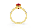 Yellow gold Pear Cut Ruby Solitaire Ring with Pavé Band and Four-Prong Setting_15