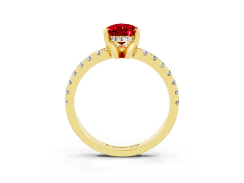 Yellow gold Pear Cut Ruby Solitaire Ring with Pavé Band and Four-Prong Setting_15