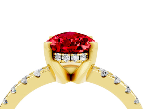 Yellow gold Pear Cut Ruby Solitaire Ring with Pavé Band and Four-Prong Setting_16