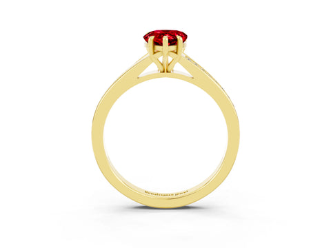 Yellow gold Pear Cut Ruby Solitaire Ring with Pavé Band and Prong Setting_15