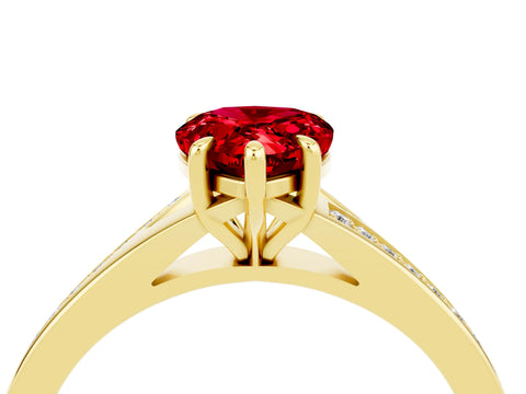 Yellow gold Pear Cut Ruby Solitaire Ring with Pavé Band and Prong Setting_16