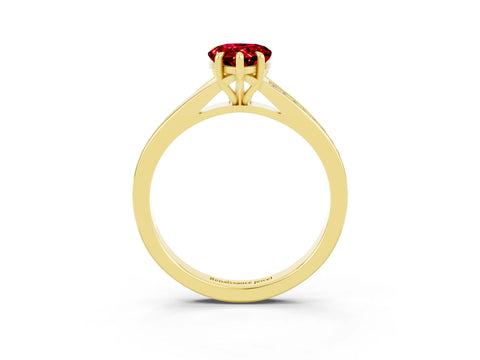 Yellow gold Pear Cut Ruby Solitaire Ring with Pavé Band and Prong Setting_3