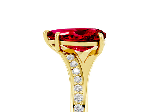 Yellow gold Pear Cut Ruby Solitaire Ring with Pavé Band and Prong Setting_5