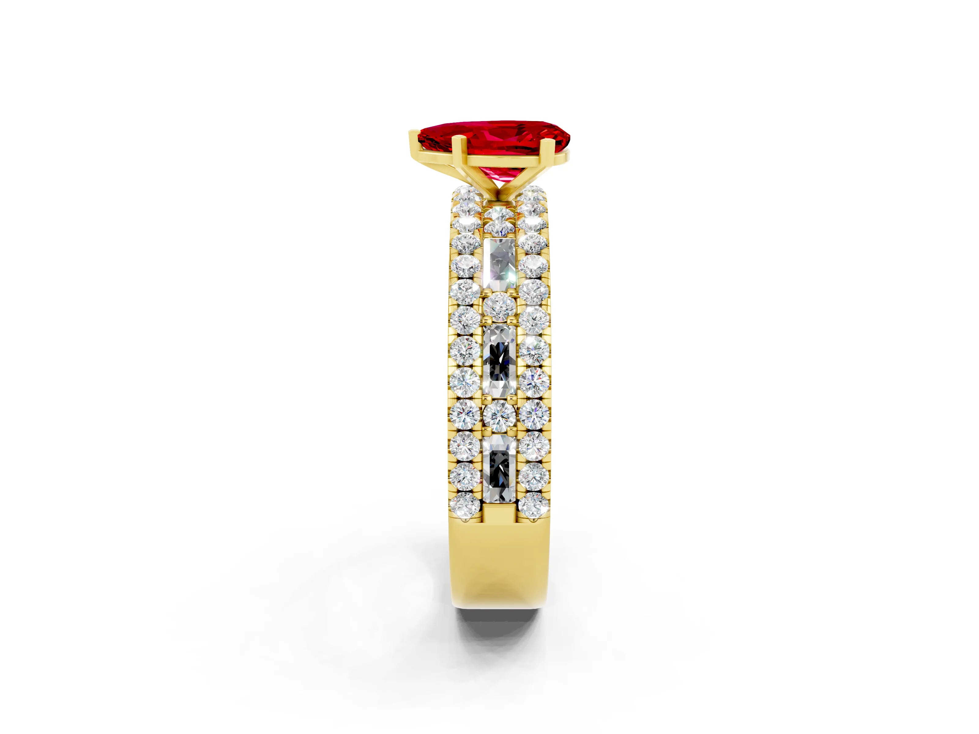 Yellow gold Pear Cut Ruby Solitaire Ring with Pavé and Channel Set Band_2