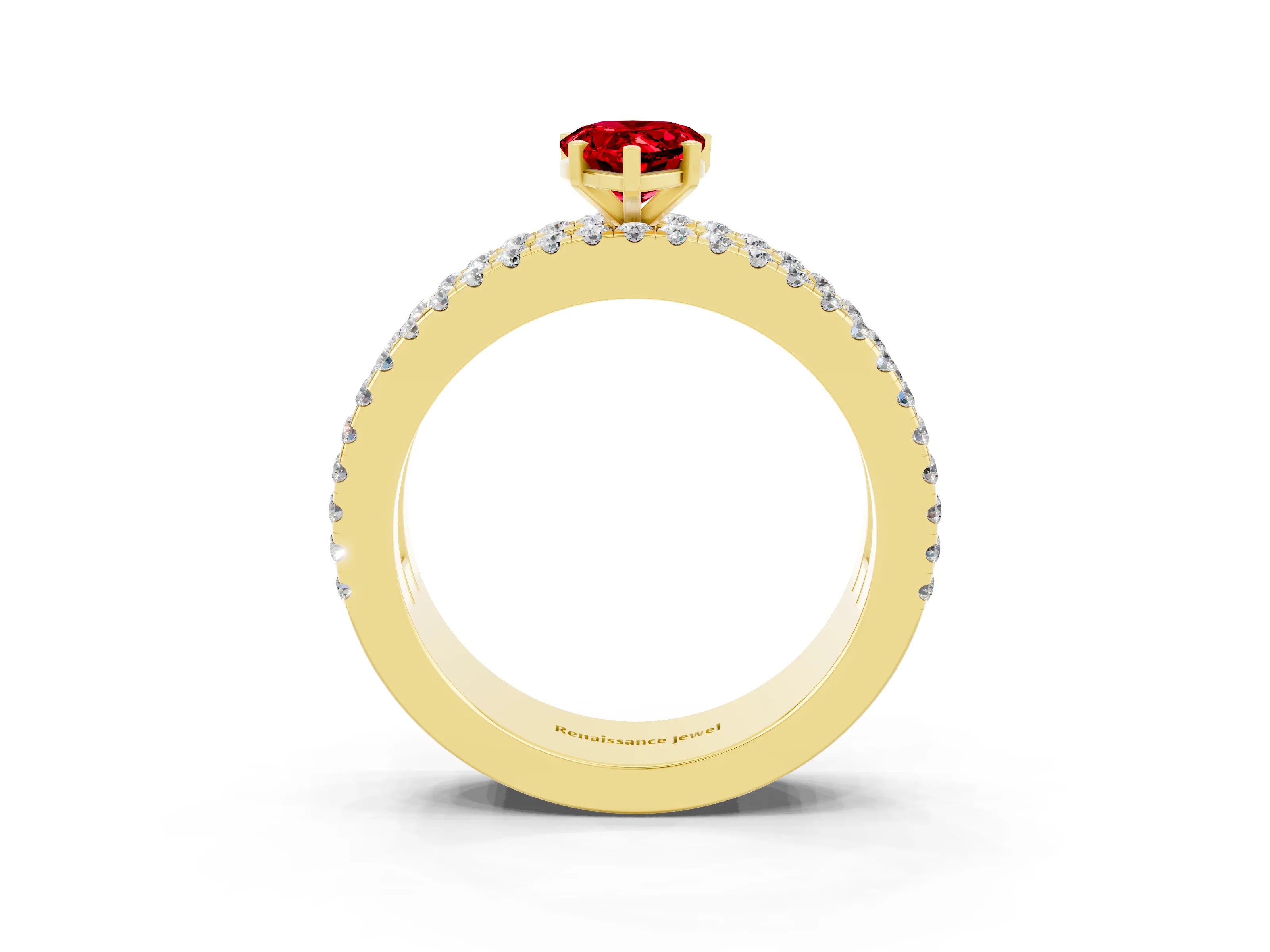 Yellow gold Pear Cut Ruby Solitaire Ring with Pavé and Channel Set Band_3