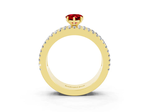 Yellow gold Pear Cut Ruby Solitaire Ring with Pavé and Channel Set Band_3