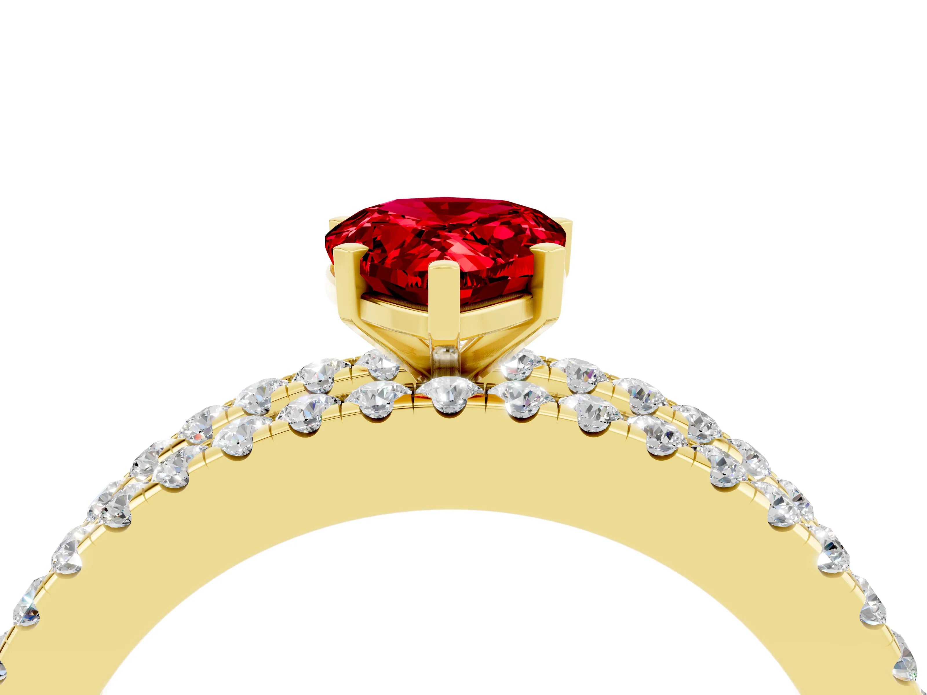 Yellow gold Pear Cut Ruby Solitaire Ring with Pavé and Channel Set Band_4