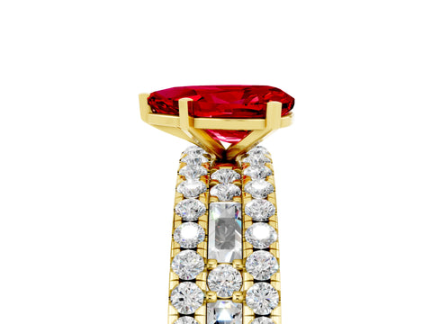 Yellow gold Pear Cut Ruby Solitaire Ring with Pavé and Channel Set Band_5
