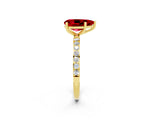 Yellow gold Pear Cut Ruby Solitaire Ring with Pave Band and Four Prong Setting_26