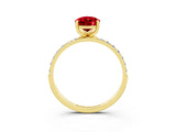 Yellow gold Pear Cut Ruby Solitaire Ring with Pave Band and Four Prong Setting_27