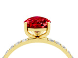 Yellow gold Pear Cut Ruby Solitaire Ring with Pave Band and Four Prong Setting_28