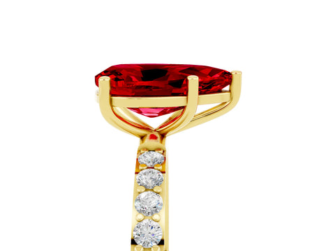 Yellow gold Pear Cut Ruby Solitaire Ring with Pave Band and Four Prong Setting_29