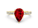 Yellow gold Pear Cut Ruby Solitaire Ring with Round  Pavé Band and Four-Prong Setting_36