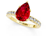 Yellow gold Pear Cut Ruby Solitaire Ring with Round  Pavé Band and Four-Prong Setting_37