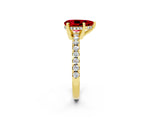 Yellow gold Pear Cut Ruby Solitaire Ring with Round  Pavé Band and Four-Prong Setting_38