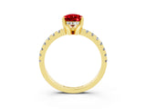 Yellow gold Pear Cut Ruby Solitaire Ring with Round  Pavé Band and Four-Prong Setting_39