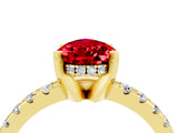 Yellow gold Pear Cut Ruby Solitaire Ring with Round  Pavé Band and Four-Prong Setting_40