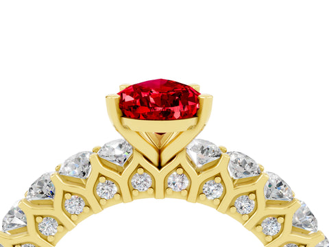 Yellow gold Pear Cut Ruby Solitaire Ring with Shared Prong Pavé Band and Four-Prong Setting_4