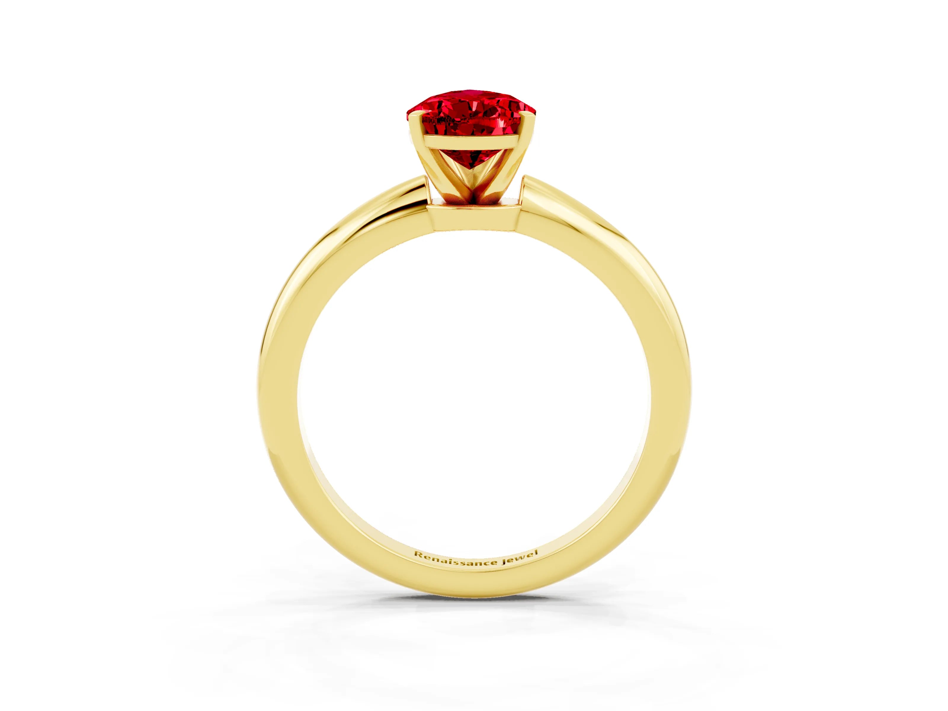 Yellow gold Pear Cut Ruby Solitaire Ring with Six-Prong Setting and Classic Band_3
