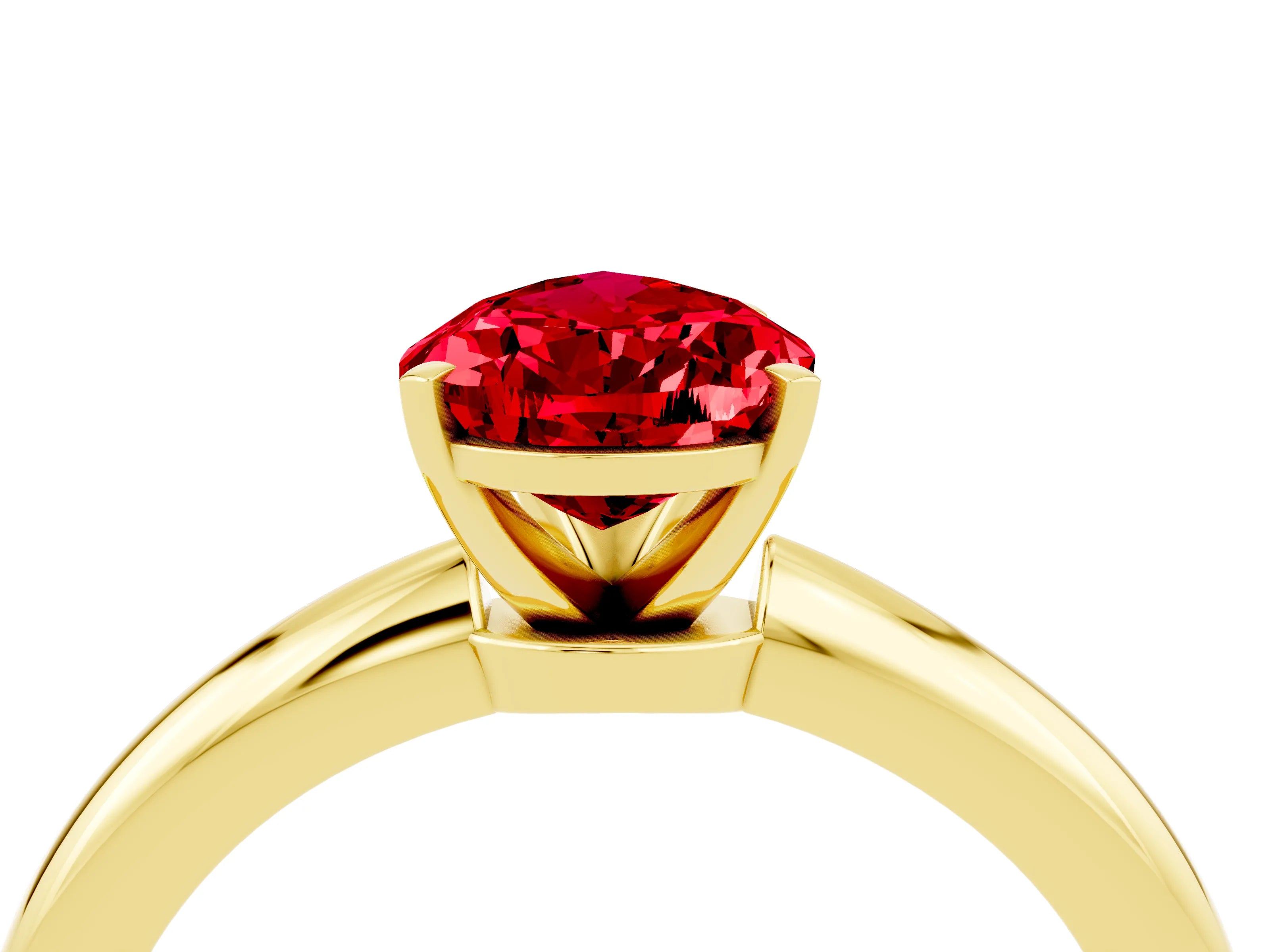 Yellow gold Pear Cut Ruby Solitaire Ring with Six-Prong Setting and Classic Band_4