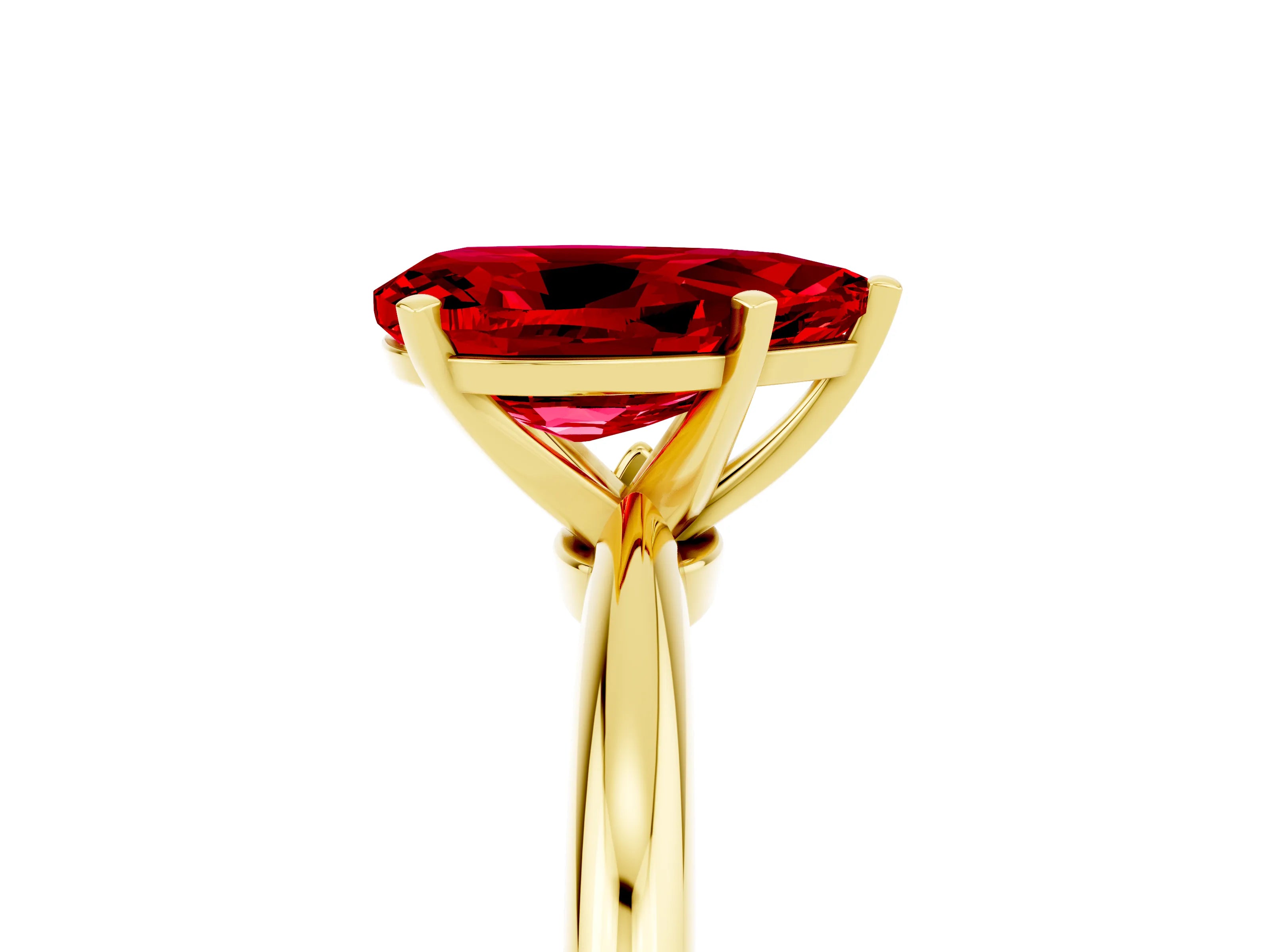Yellow gold Pear Cut Ruby Solitaire Ring with Six-Prong Setting and Classic Band_5