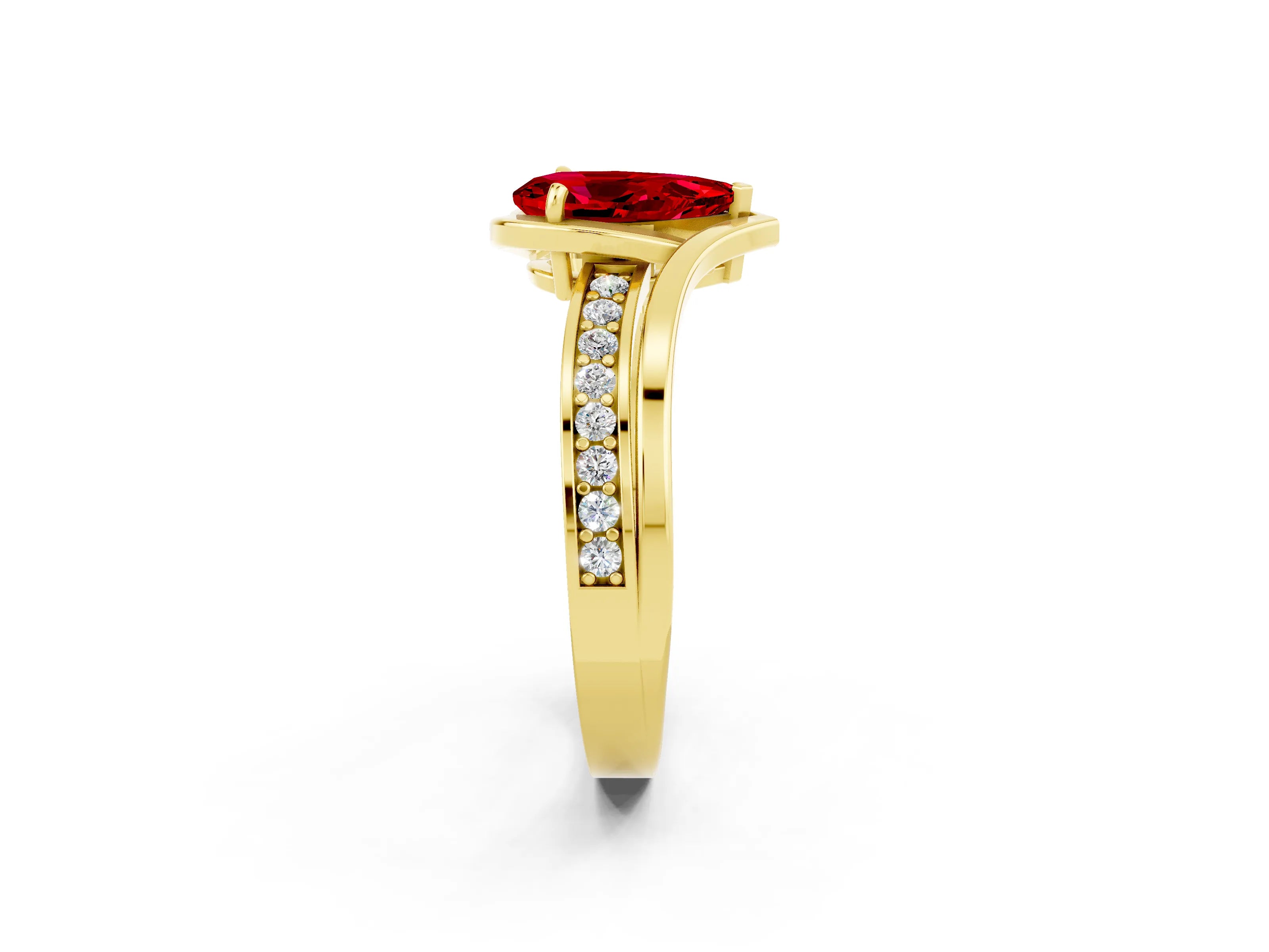 Yellow gold Pear Cut Ruby Solitaire Ring with Split Shank and Prong Setting_2