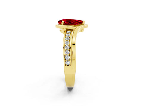 Yellow gold Pear Cut Ruby Solitaire Ring with Split Shank and Prong Setting_2