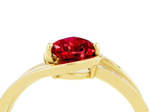 Yellow gold Pear Cut Ruby Solitaire Ring with Split Shank and Prong Setting_4