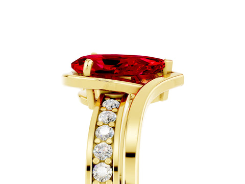 Yellow gold Pear Cut Ruby Solitaire Ring with Split Shank and Prong Setting_5