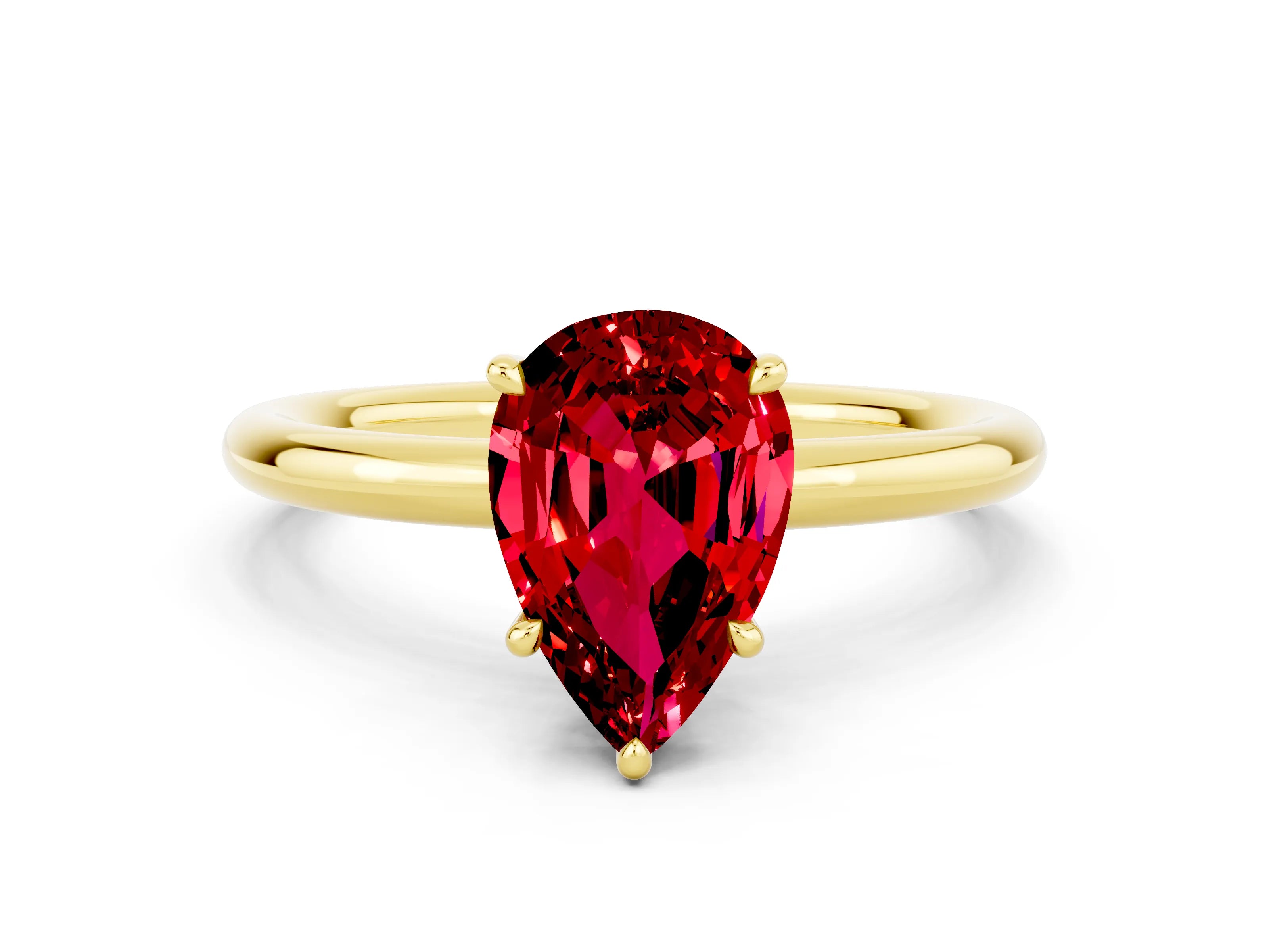Yellow gold Pear Cut Ruby Solitaire Ring with Thin Band and Four-Prong Setting_12