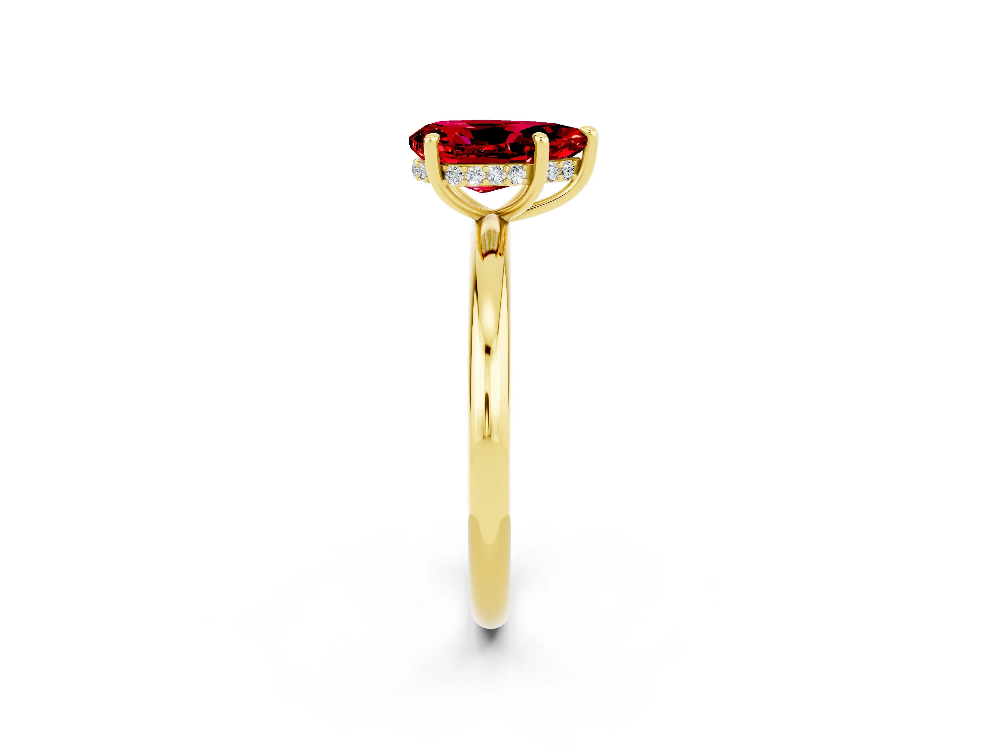 Yellow gold Pear Cut Ruby Solitaire Ring with Thin Band and Four-Prong Setting_14