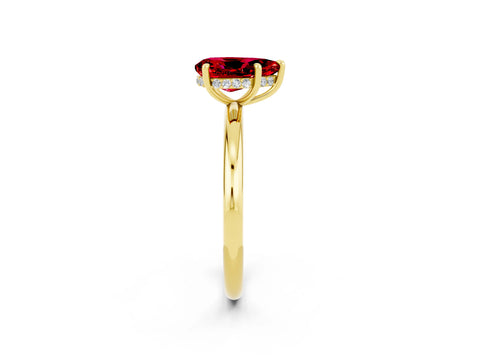 Yellow gold Pear Cut Ruby Solitaire Ring with Thin Band and Four-Prong Setting_14