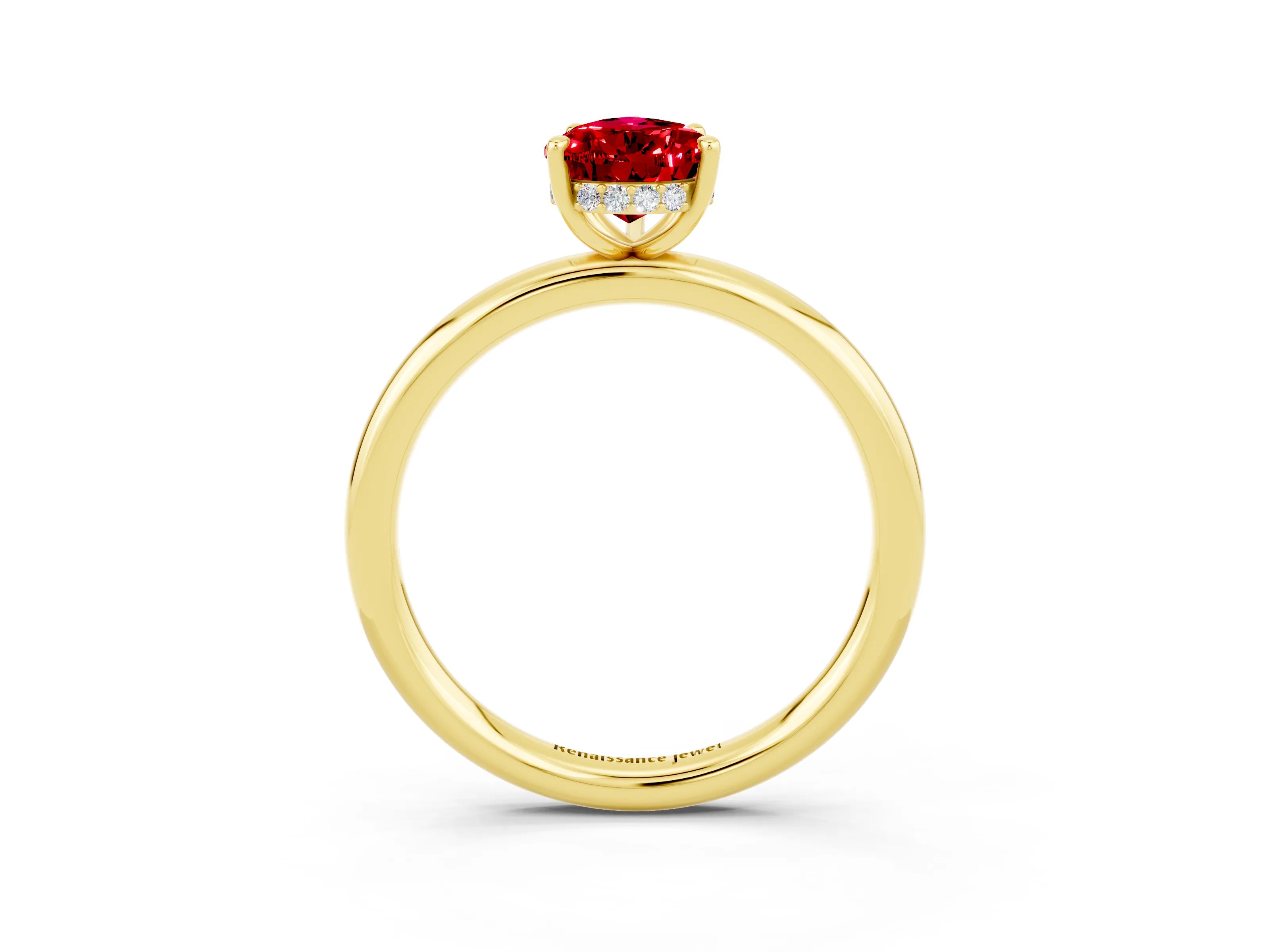 Yellow gold Pear Cut Ruby Solitaire Ring with Thin Band and Four-Prong Setting_15
