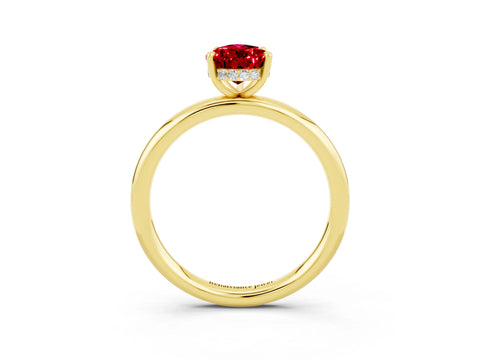 Yellow gold Pear Cut Ruby Solitaire Ring with Thin Band and Four-Prong Setting_15