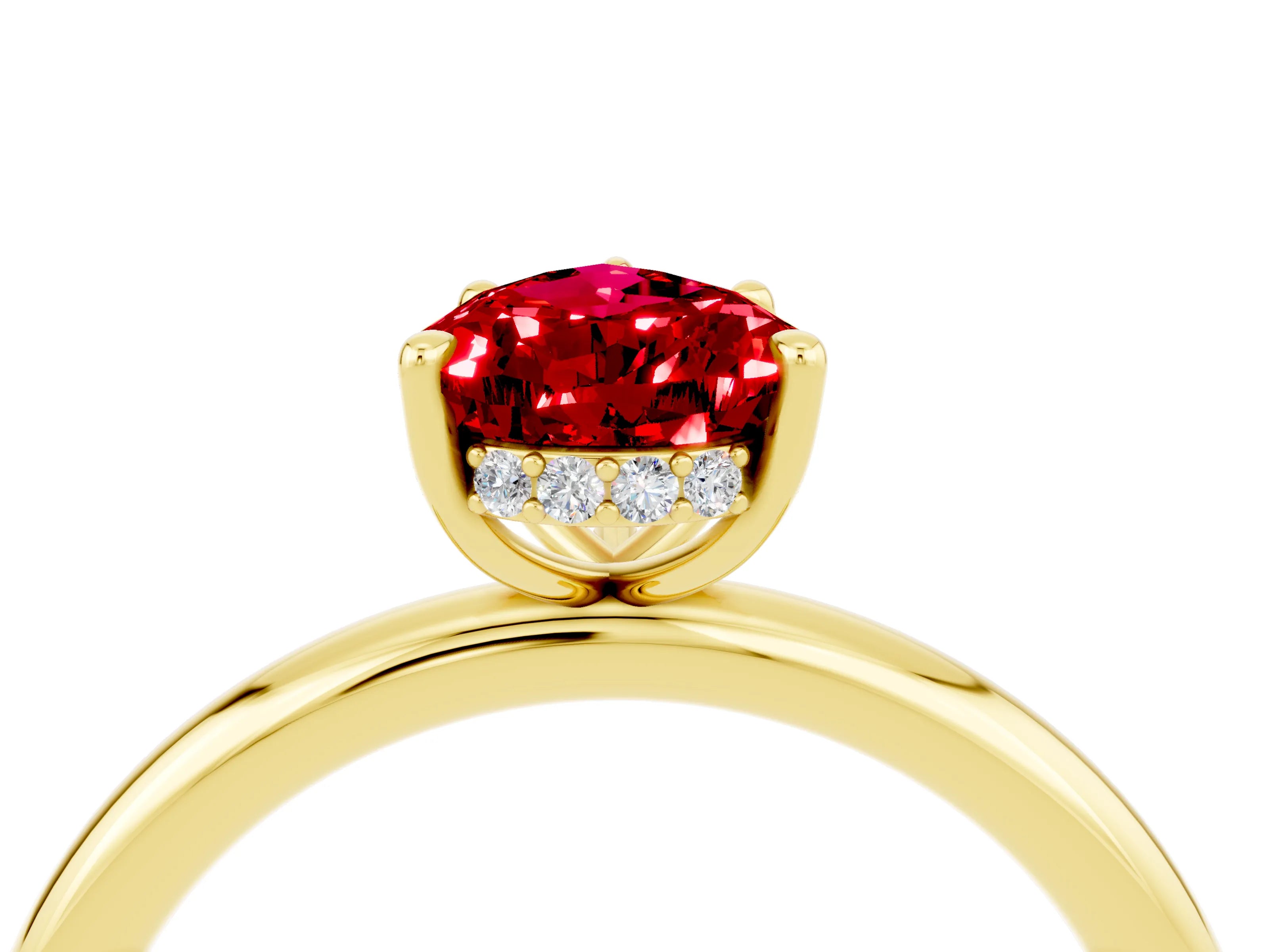Yellow gold Pear Cut Ruby Solitaire Ring with Thin Band and Four-Prong Setting_16